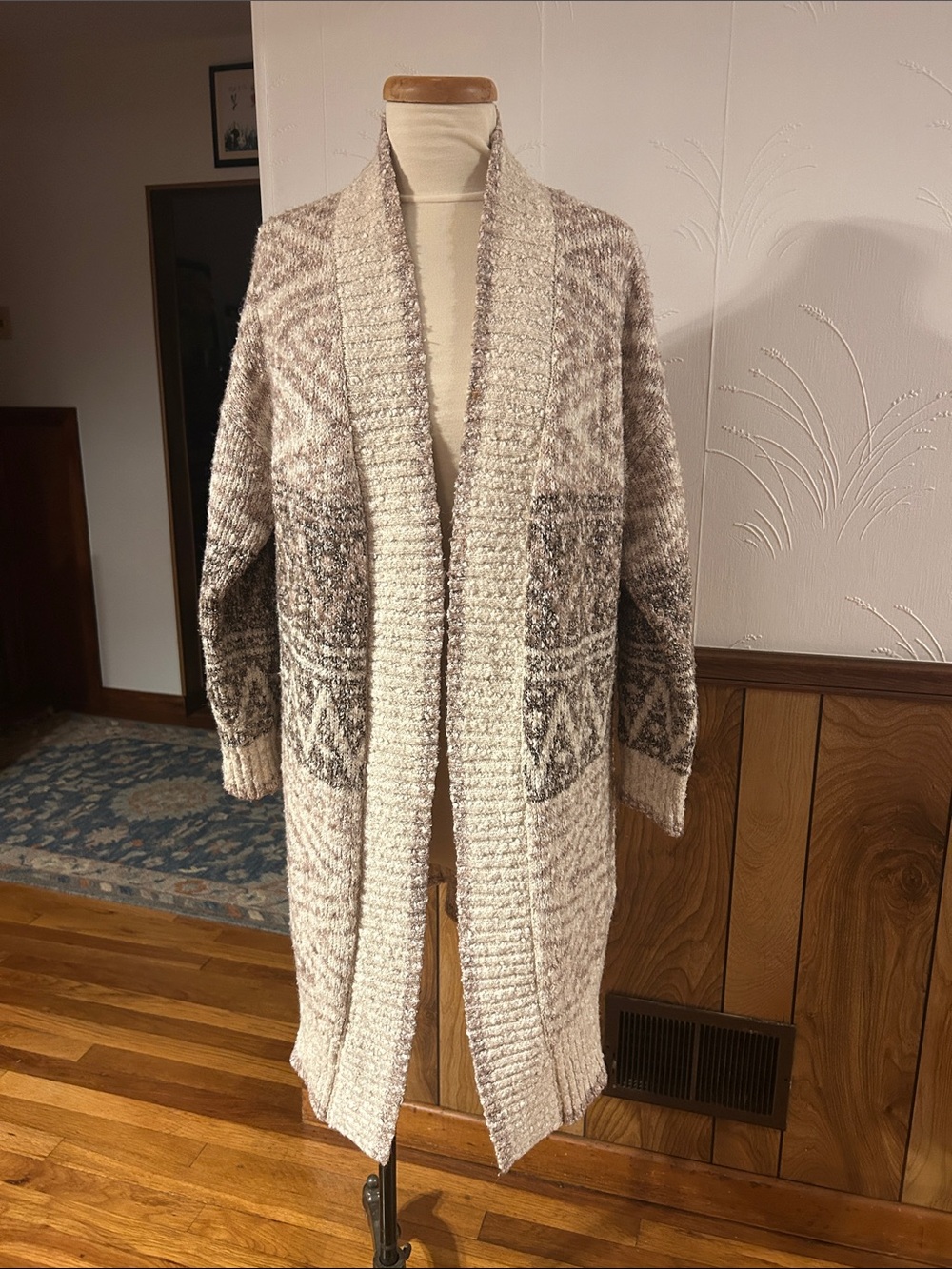 Joie Cream and Gray Open-Front Knit Cardigan